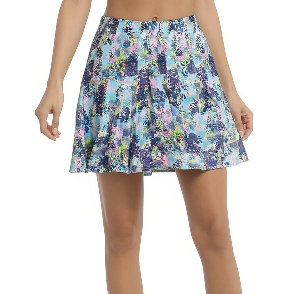 Teetime Womens Large Multi Color Floral Pleated Golf Skirt Zipper Pockets Active